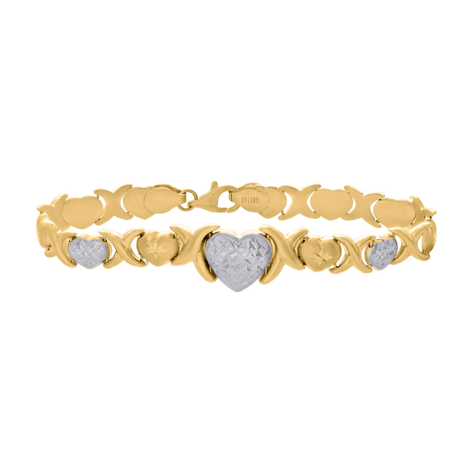 10kt Two-tone Gold Womens Heart Link 7" Bracelet