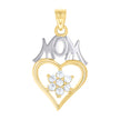 10kt Gold Two-Tone Cubic-Zirconia Womens Heart Flower Mom Charm Pendant