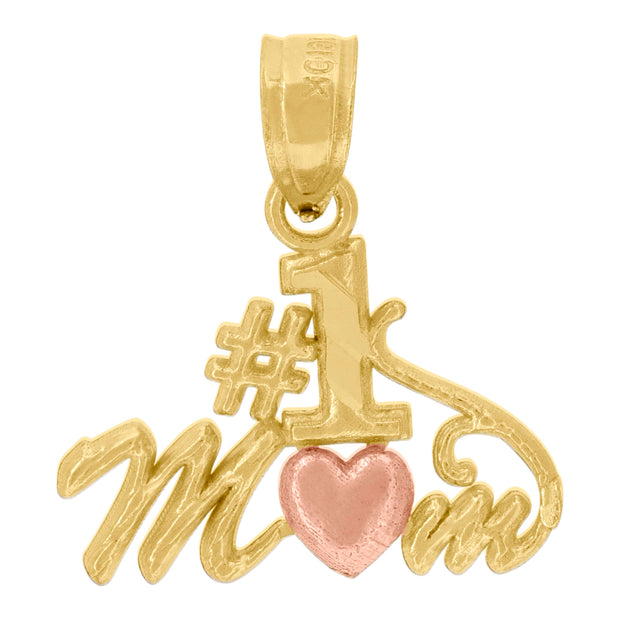 10kt Gold Two-Tone Diamond-Cut Womens Heart No.1 Mom Charm Pendant