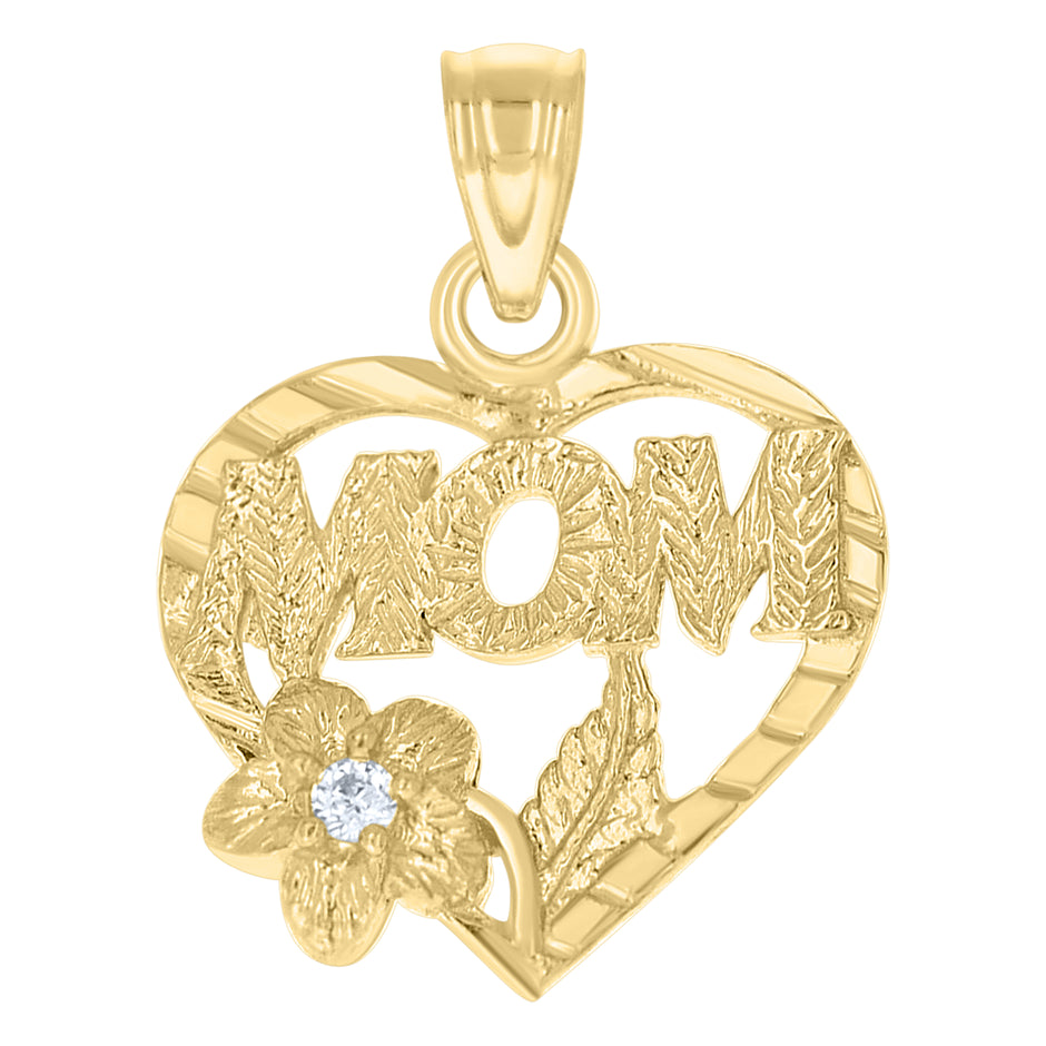 10kt Gold Two-Tone Diamond-Cut Womens Angel Heart No.1 Mom Charm Pendant