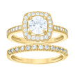 14Kt Gold Womens Two-Tone Cz Duo Square Head Center Stone Sz7 Wedding Engagement Bridal Set Ring