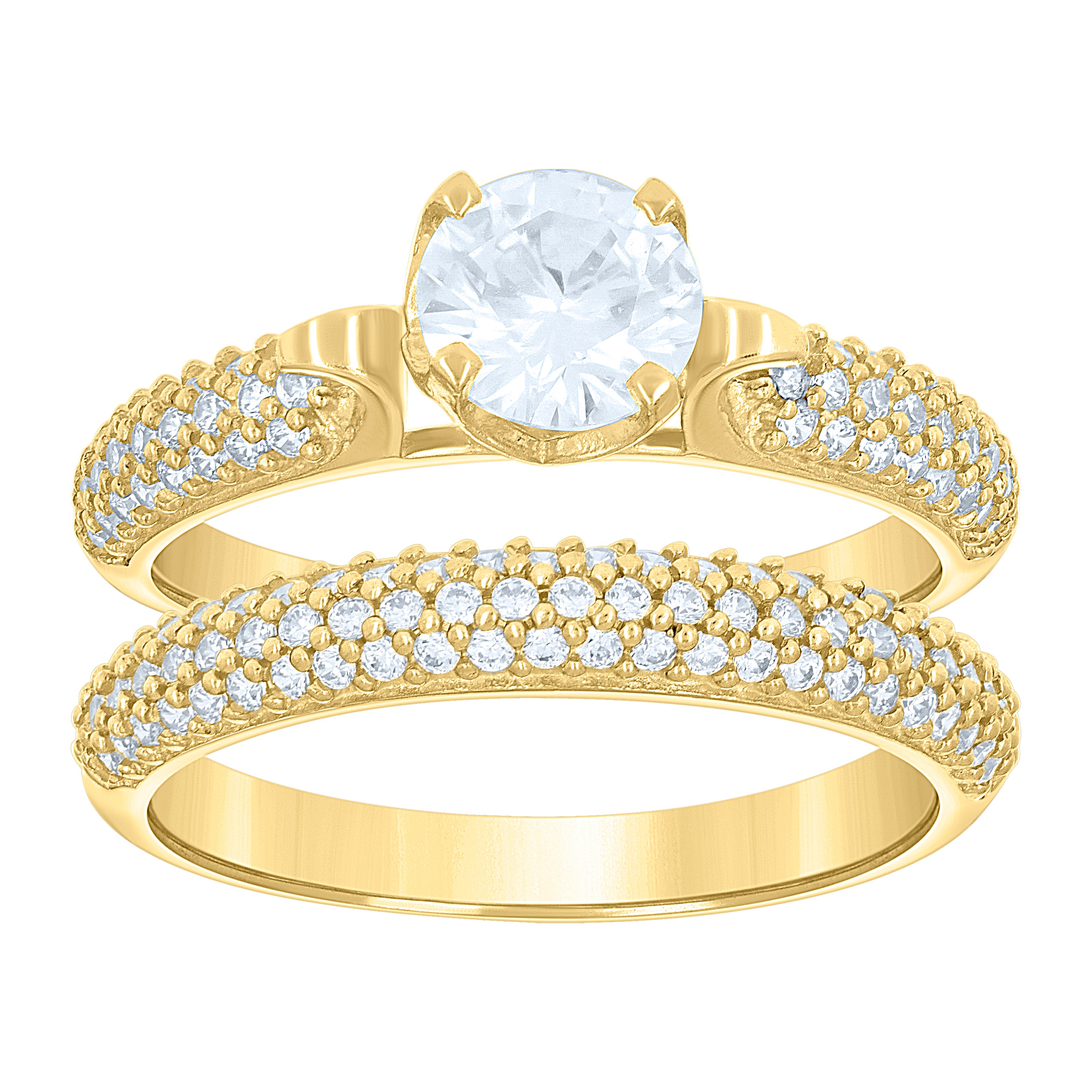 14Kt Two-Tone Gold Womens Cz Duo Center Stone White Sz7 Wedding Engagement Bridal Set Band Ring