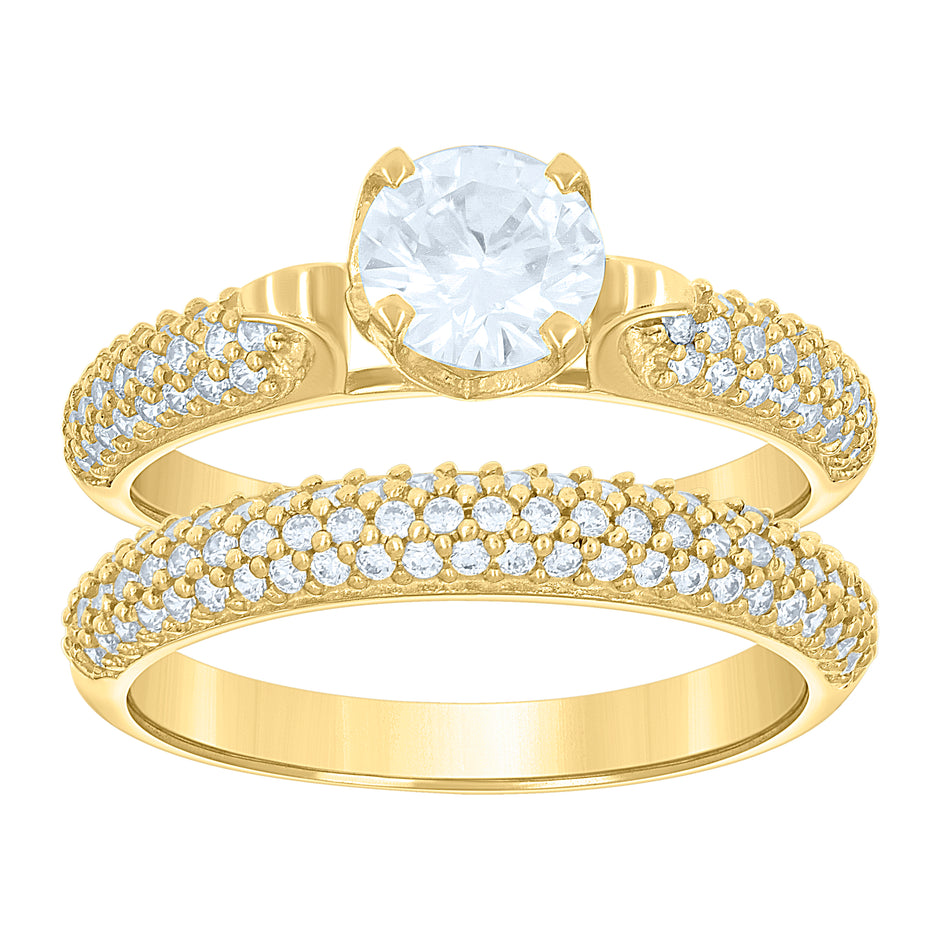14Kt Two-Tone Gold Womens Cz Duo Center Stone White Sz7 Wedding Engagement Bridal Set Band Ring