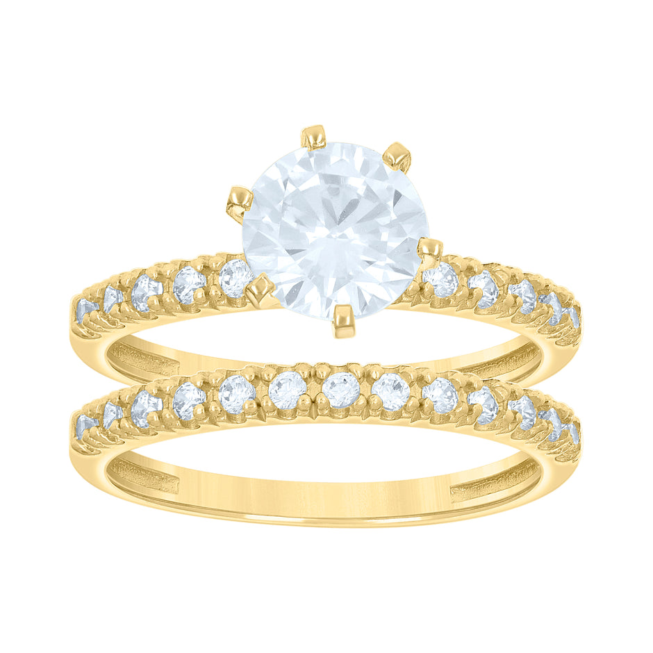 14Kt Gold Womens Two-Tone Cz Duo Center White Stone Sz7 Wedding Engagement Bridal Set Band Ring