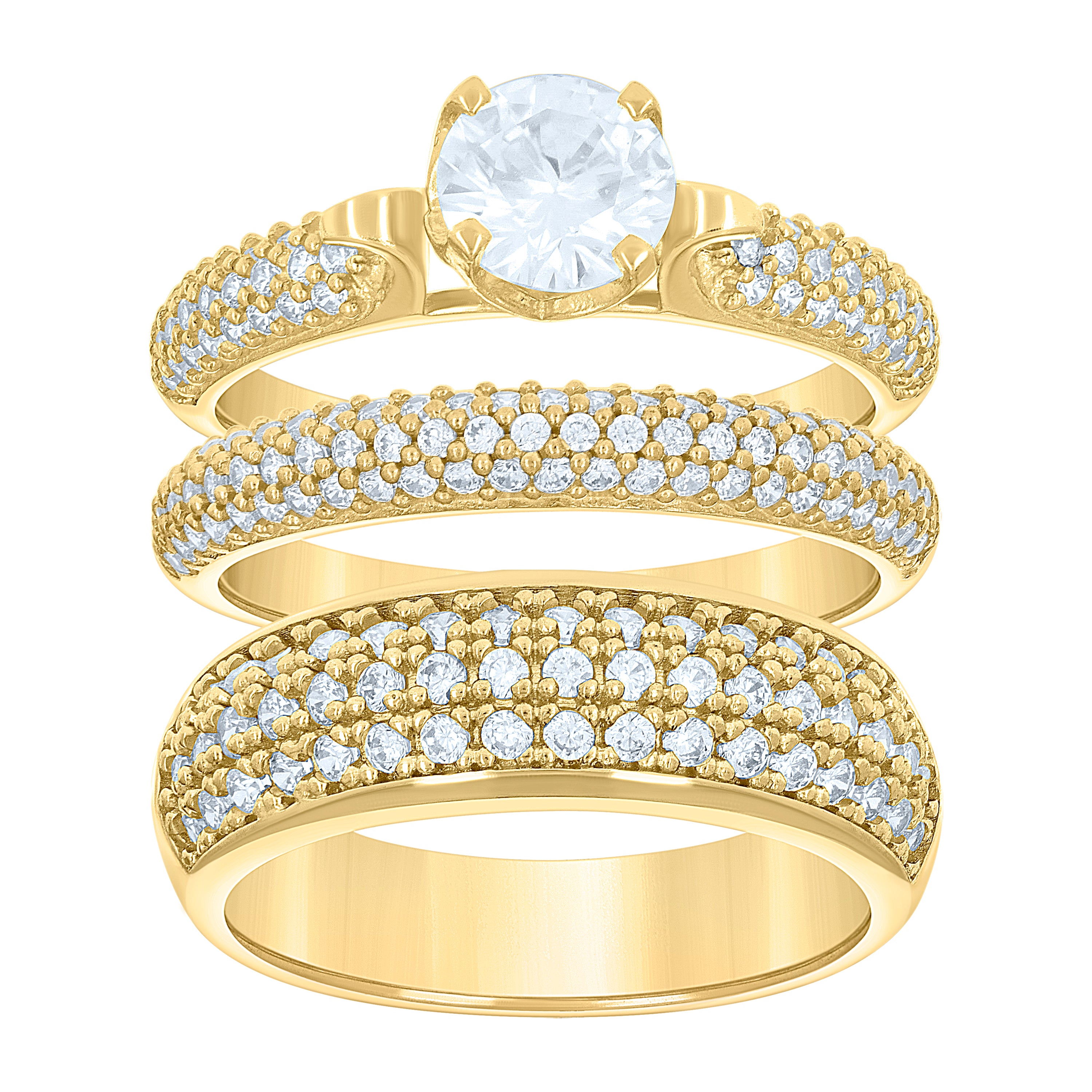 14Kt Gold Cz Trio Ring