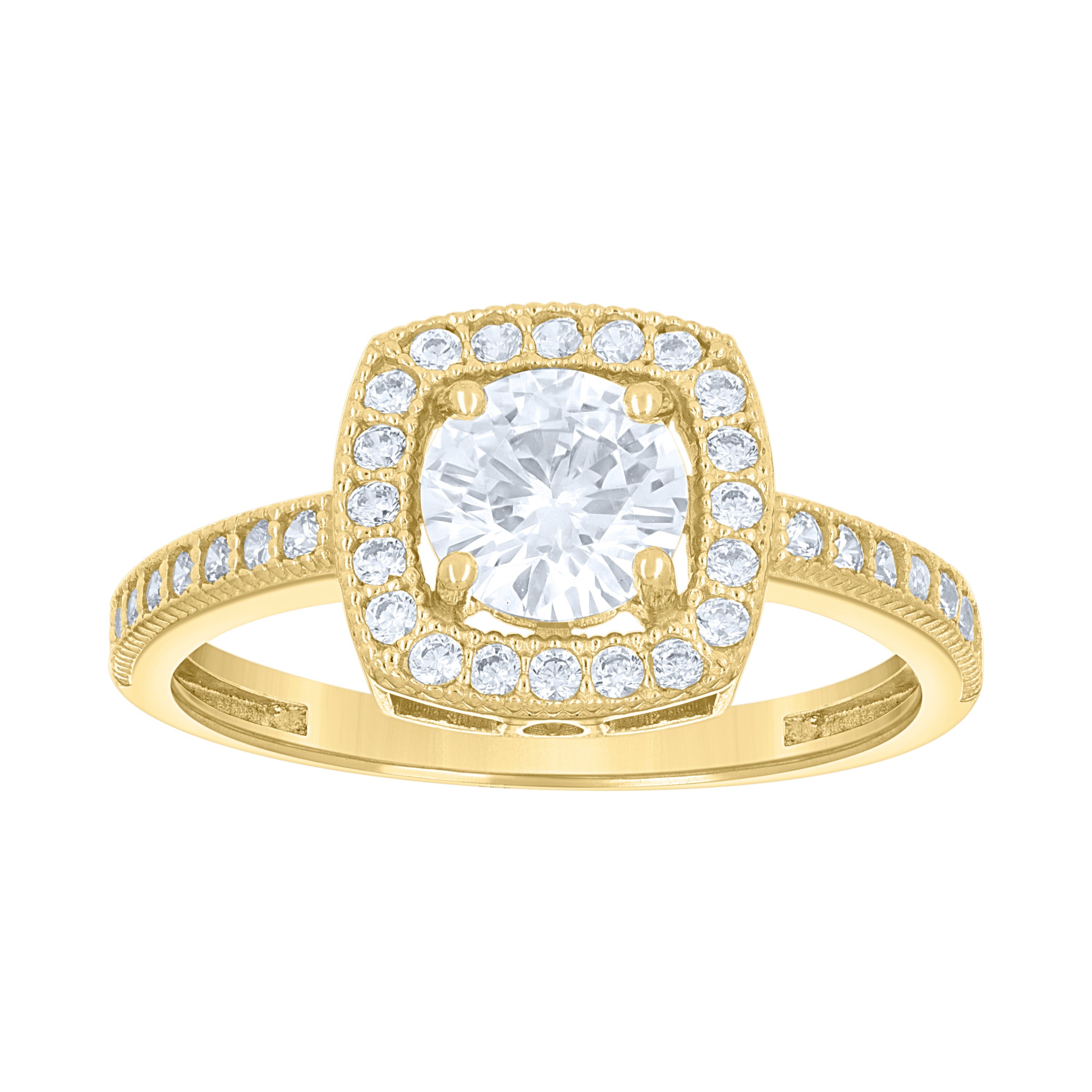 14Kt Gold Womens Two-Tone Cz Square Halo Center White Stone Wedding Engagement Band Ring