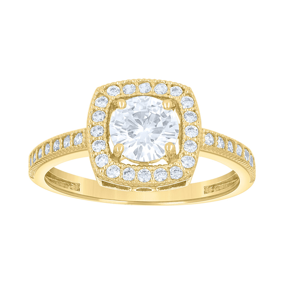14Kt Gold Womens Two-Tone Cz Square Halo Center White Stone Wedding Engagement Band Ring