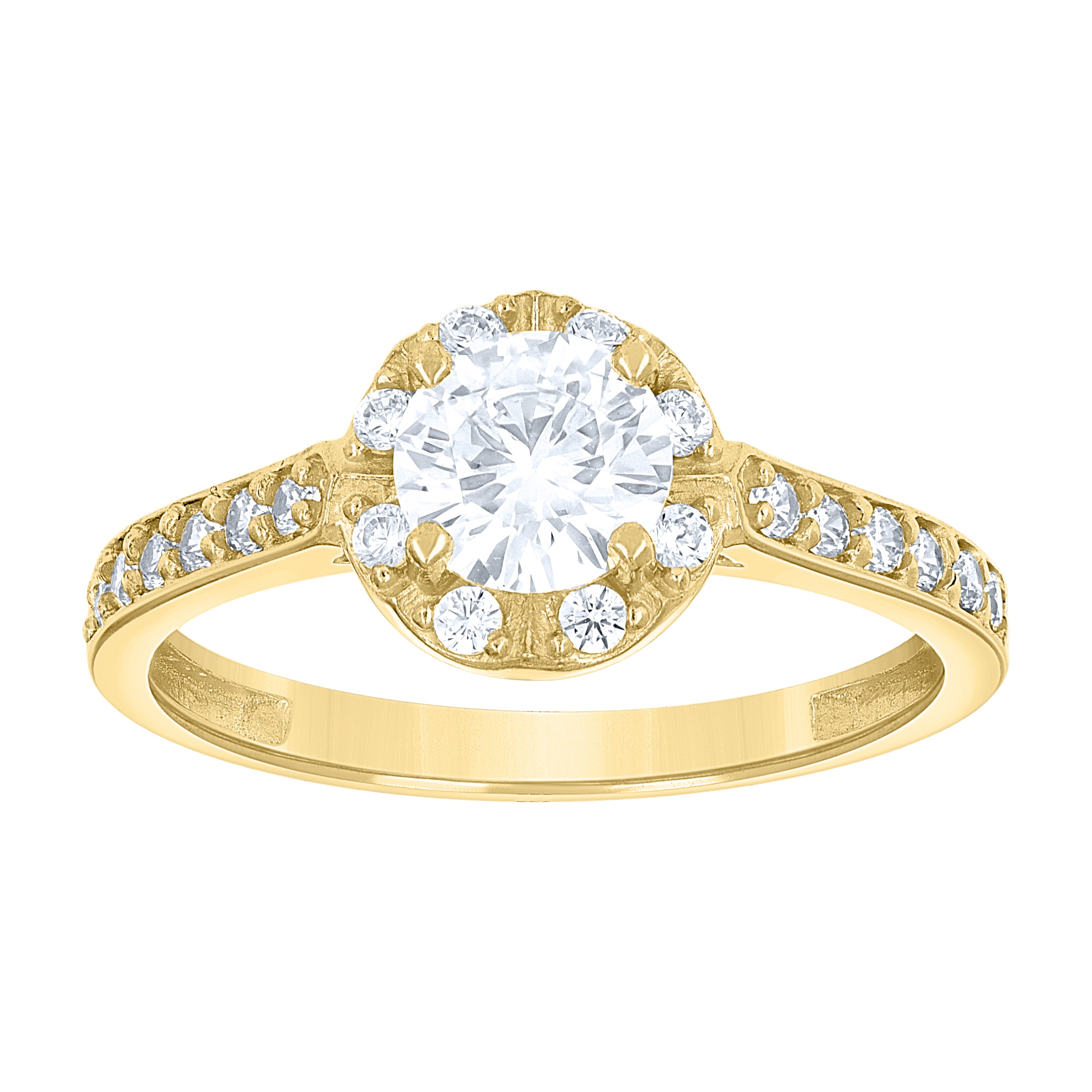 14Kt Gold Womens Two-Tone Cz Halo Round Center White Stone Wedding Engagement Band Ring