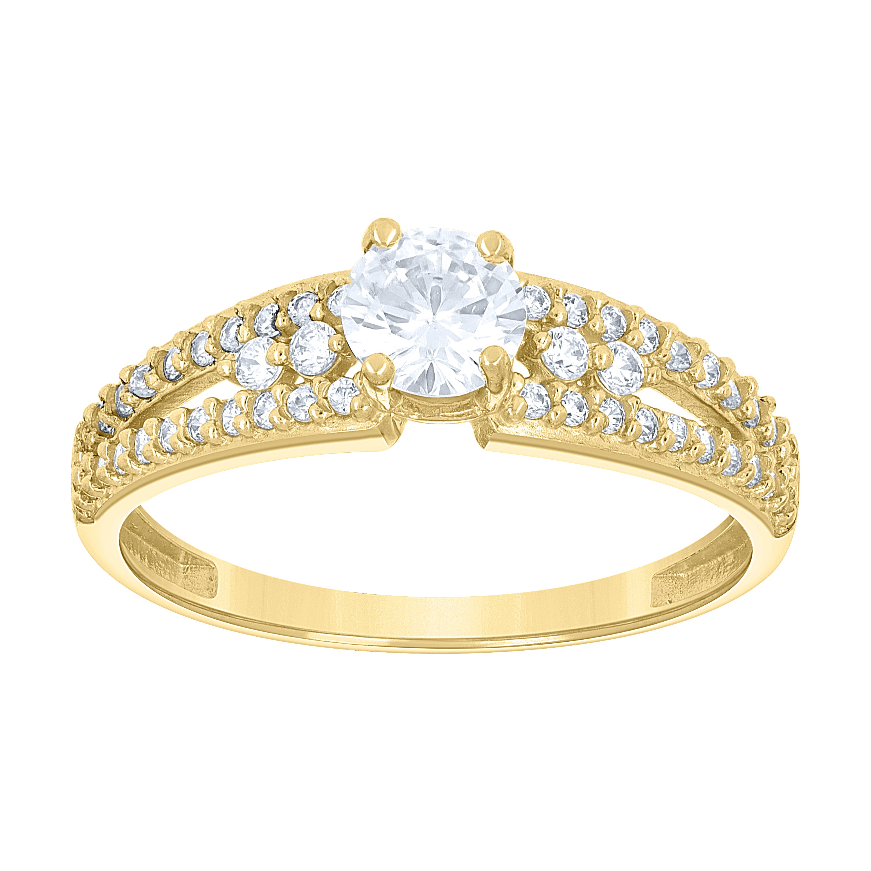 14Kt Gold Womens Two-Tone Cz Center White Stone Wedding Engagement Band Ring