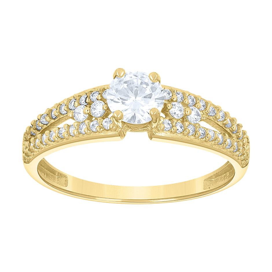 14Kt Gold Womens Two-Tone Cz Center White Stone Wedding Engagement Band Ring