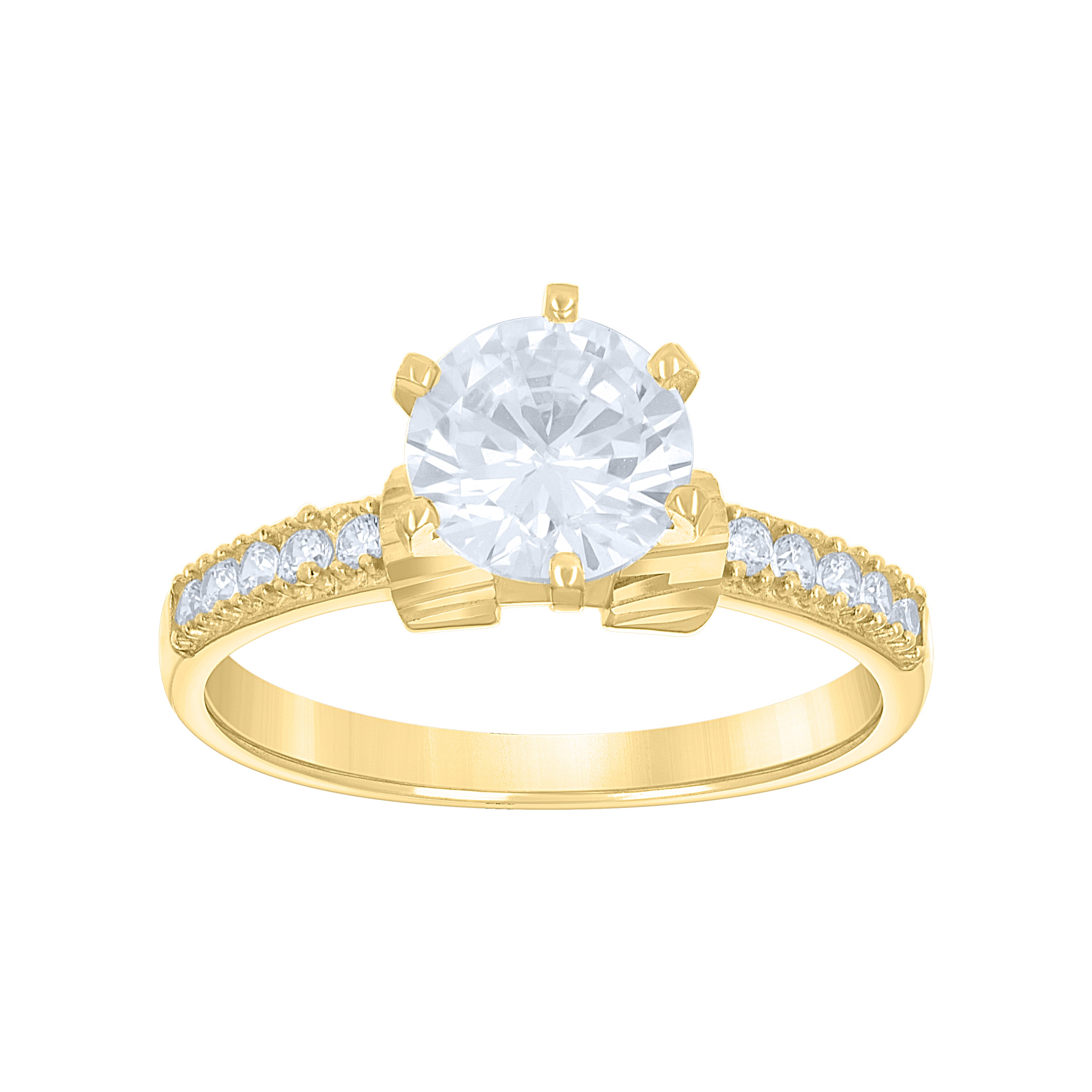 14Kt Gold Womens Two-Tone Cz Diamond-Cut Center Round-Cut Stone Wedding Engagement Band Ring