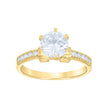 14Kt Gold Womens Two-Tone Cz Diamond-Cut Center Round-Cut Stone Wedding Engagement Band Ring