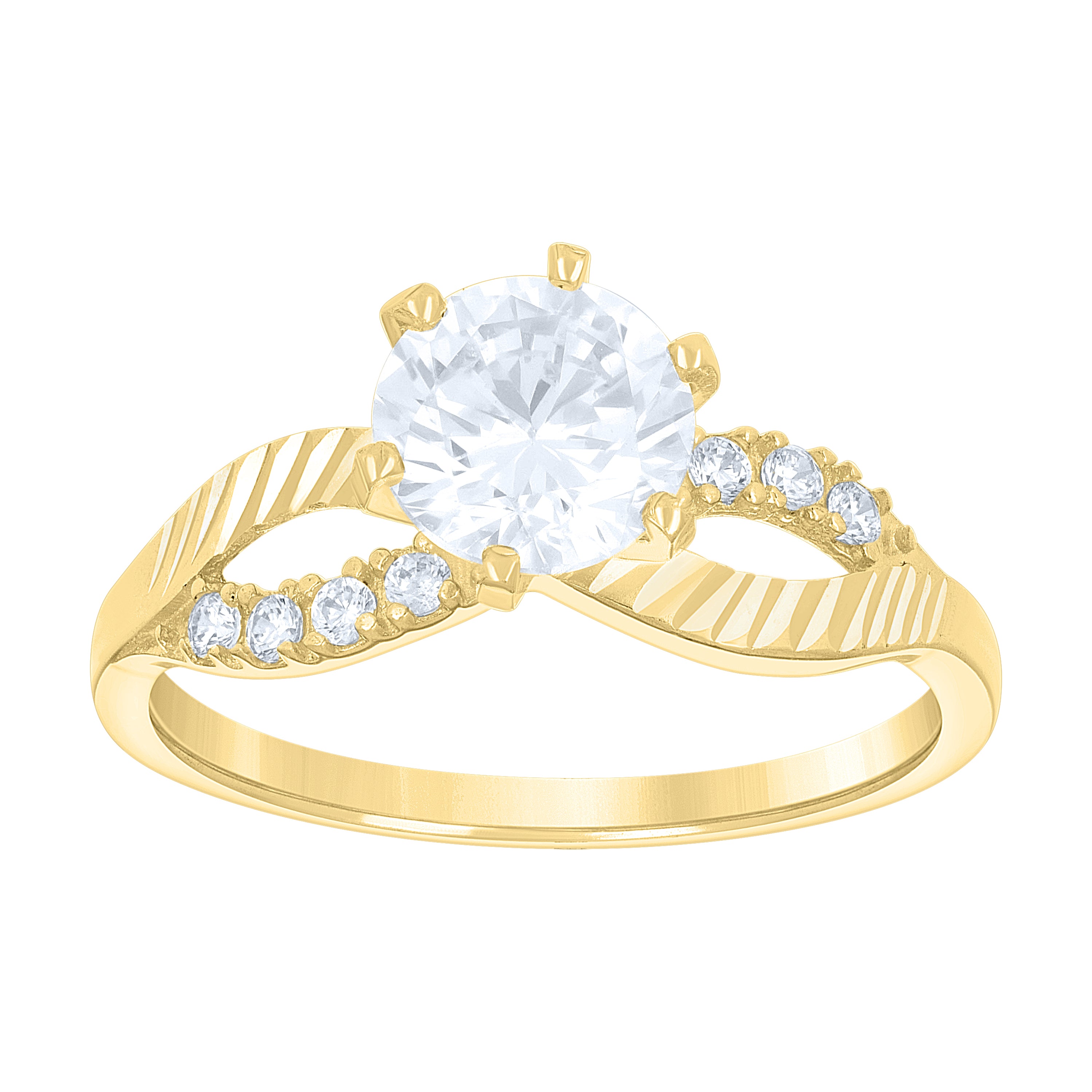 14Kt Gold Womens Two-Tone Cz Diamond-Cut Loop Center Round-Cut Stone Wedding Engagement Band Ring
