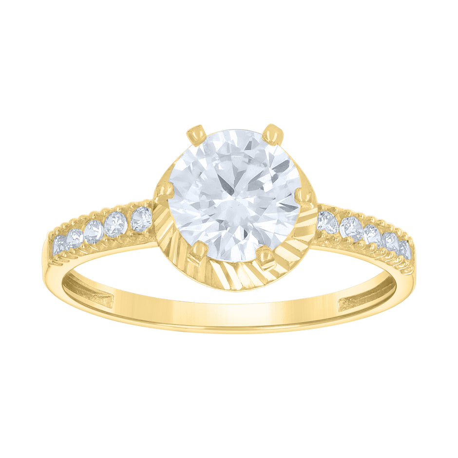14Kt Two-Tone Gold Womens Cubic Zirconia Diamond-Cut Halo Engagement Ring