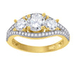 14Kt Gold Womens Two-Tone Cz 3 Stones Center Wedding Engagement Band Ring