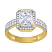 14Kt Gold Womens Two-Tone Cz Emerald-Cut Center Stone Wedding Engagement Band Ring