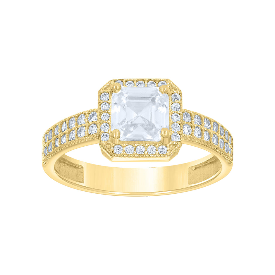 14Kt Gold Womens Two-Tone Cz Princess-Cut Center Stone Wedding Engagement Band Ring