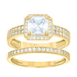 14Kt Gold Womens Two-Tone Cz Duo Center Princess-Cut Wedding Bridal Set Band Ring