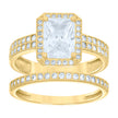 14Kt Gold Womens Two-Tone Cz Duo Emerald-Cut Center Stone Wedding Bridal Set Band Ring