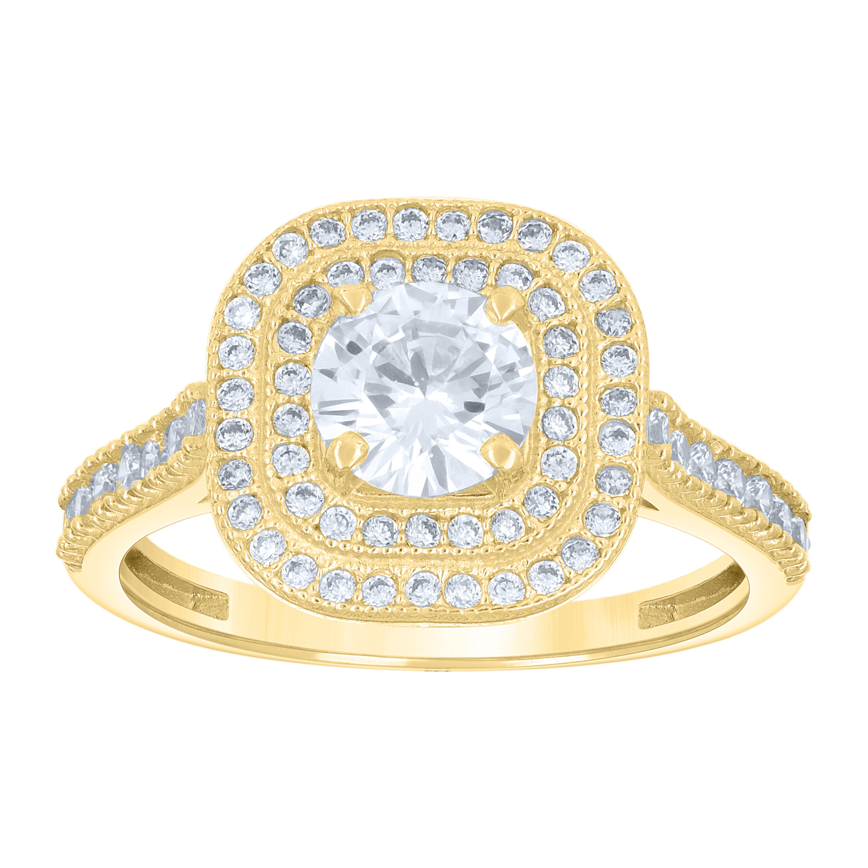 14Kt Gold Womens Two-Tone Double Square Halo Center Stone Round Wedding Engagement Band Ring
