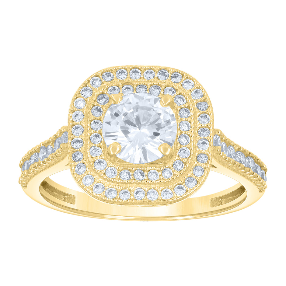 14Kt Gold Womens Two-Tone Double Square Halo Center Stone Round Wedding Engagement Band Ring