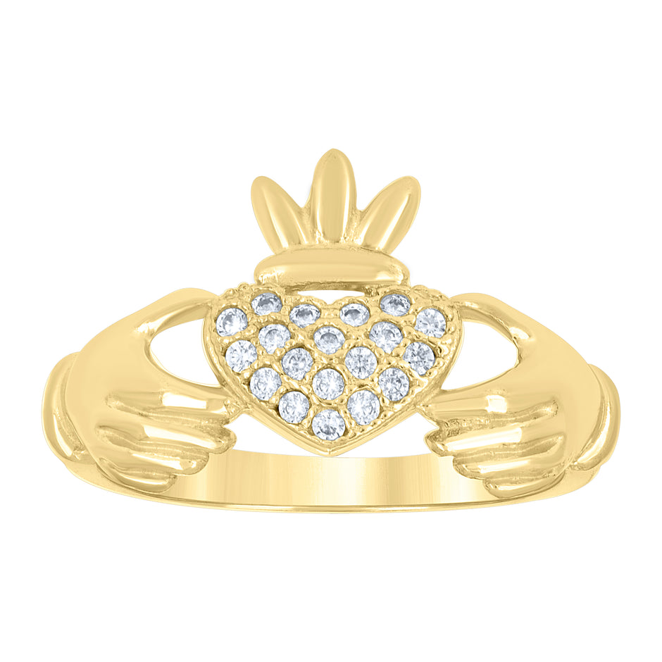14Kt Gold Womens Two-Tone Cz Claddagh Promise Sz7 Wedding Engagement Band Ring