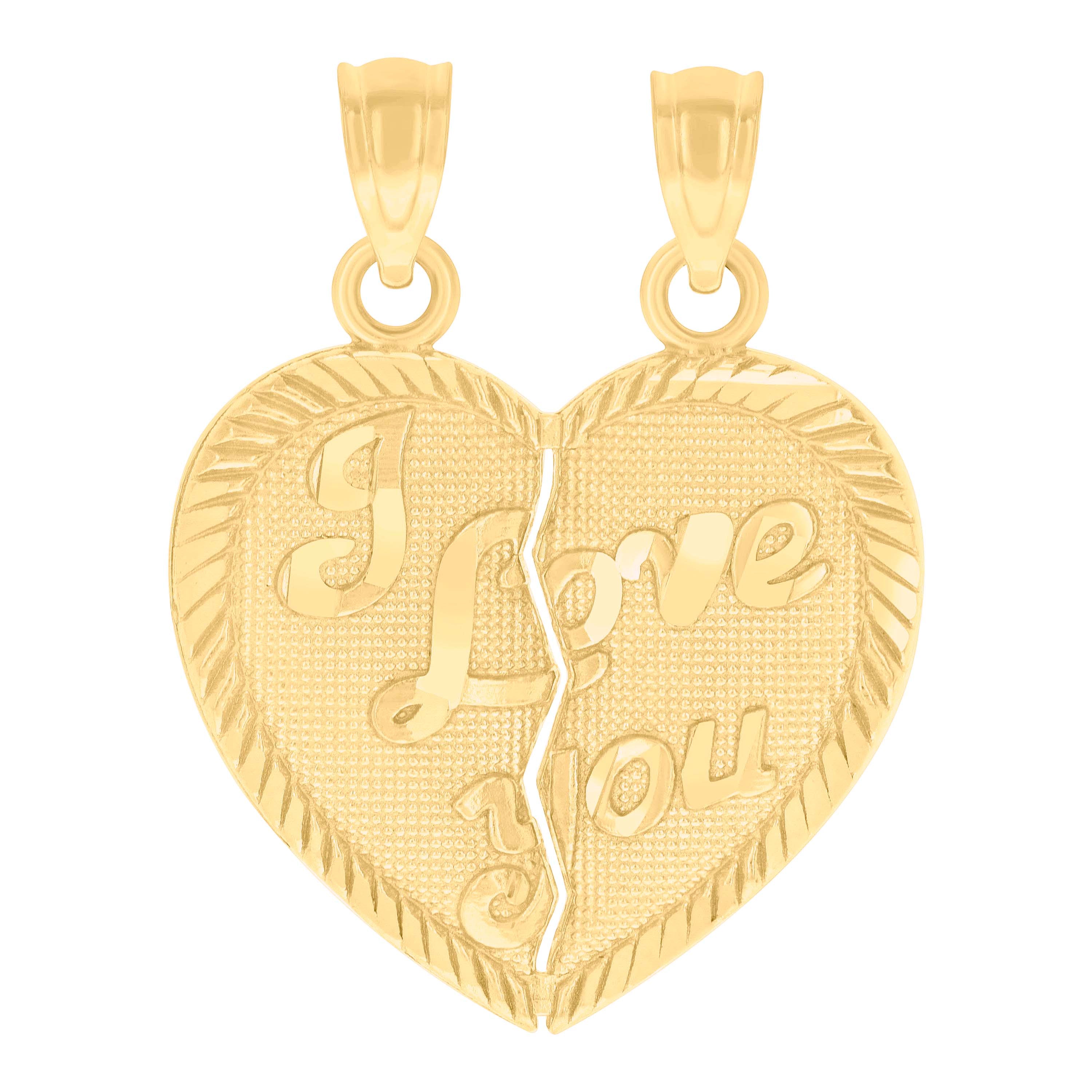 14Kt Yellow Gold Womens Diamond-Cut I Love You Broken Heart Ht:27.4Mm Pendant Charm