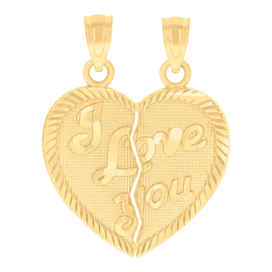 14Kt Yellow Gold Womens Diamond-Cut I Love You Broken Heart Ht:27.4Mm Pendant Charm