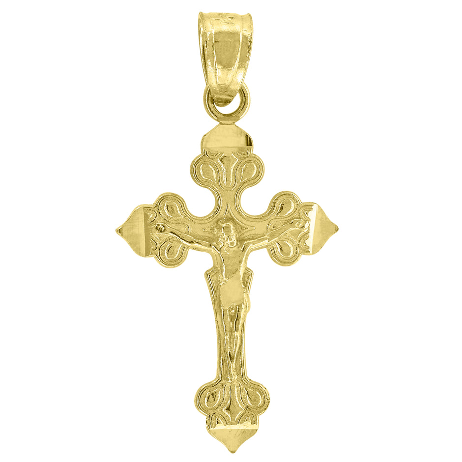 14Kt Yellow Gold Unisex Diamond-Cut Cross Crucifix Ht:25Mm Religious Pendant Charm