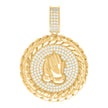 Yellow-Tone 925 Sterling Silver Mens Round Cubic Zirconia Charm Cluster Praying Hand Fashion Charm Pendant