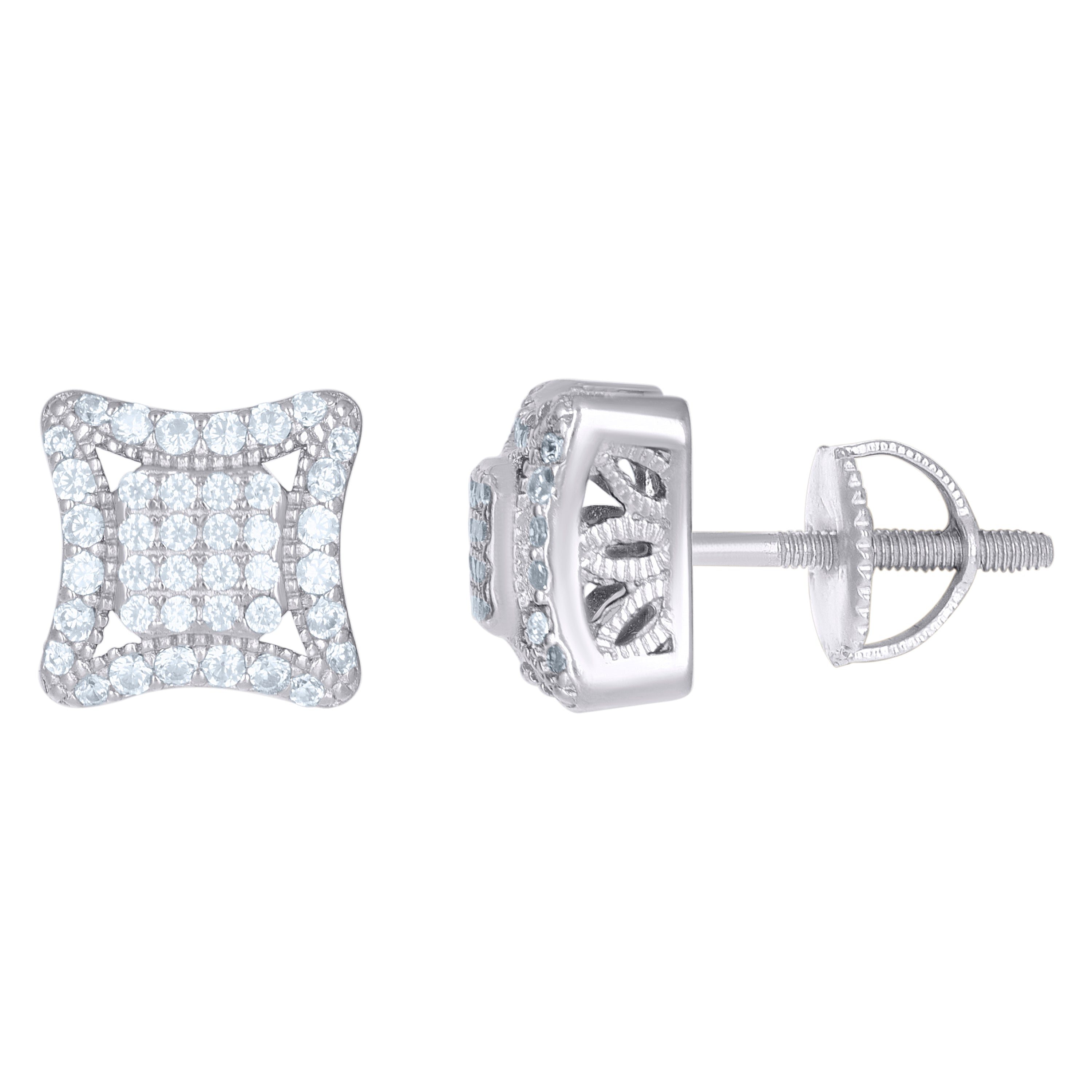 925 Sterling Silver Unisex Cubic-Zirconia Fashion Stud Earrings