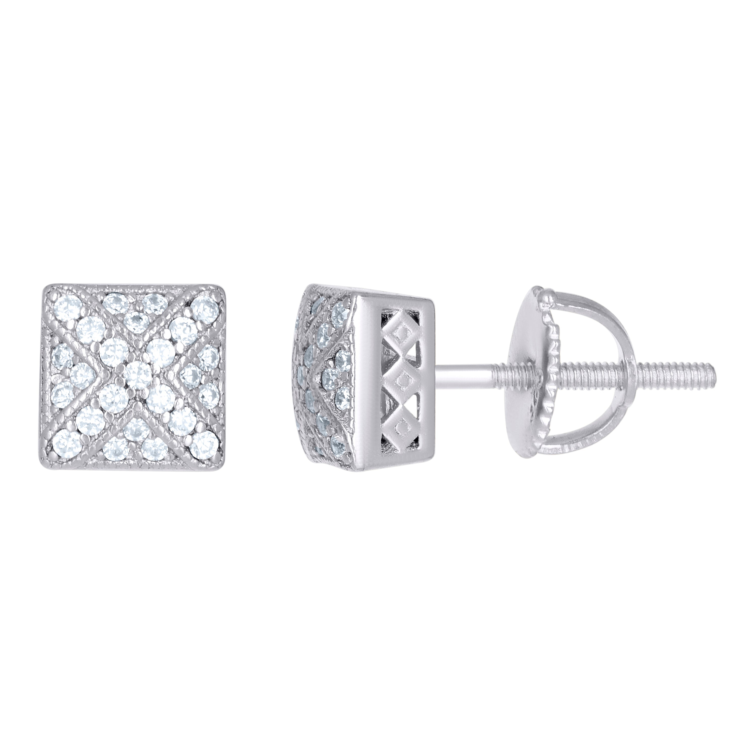 925 Sterling Silver Unisex Cubic-Zirconia Square Fashion Stud Earrings