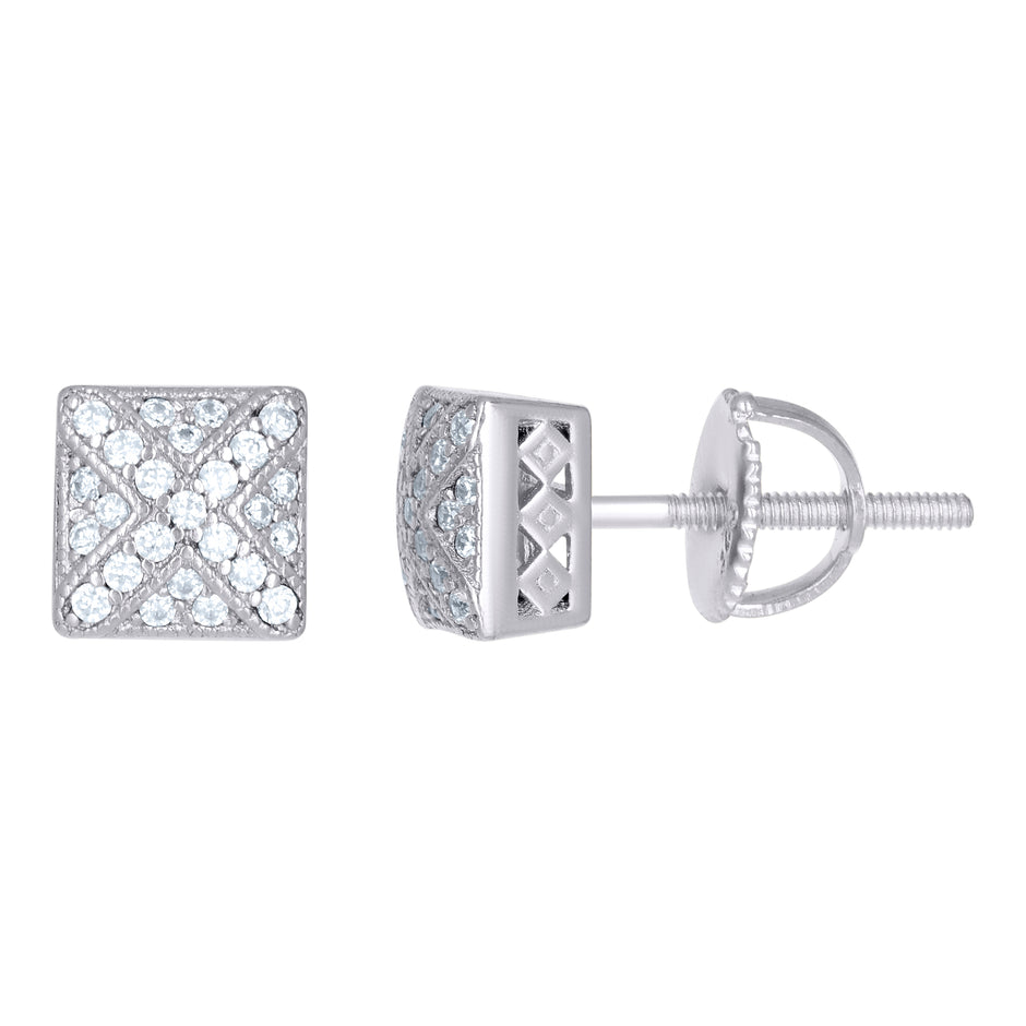925 Sterling Silver Unisex Cubic-Zirconia Square Fashion Stud Earrings