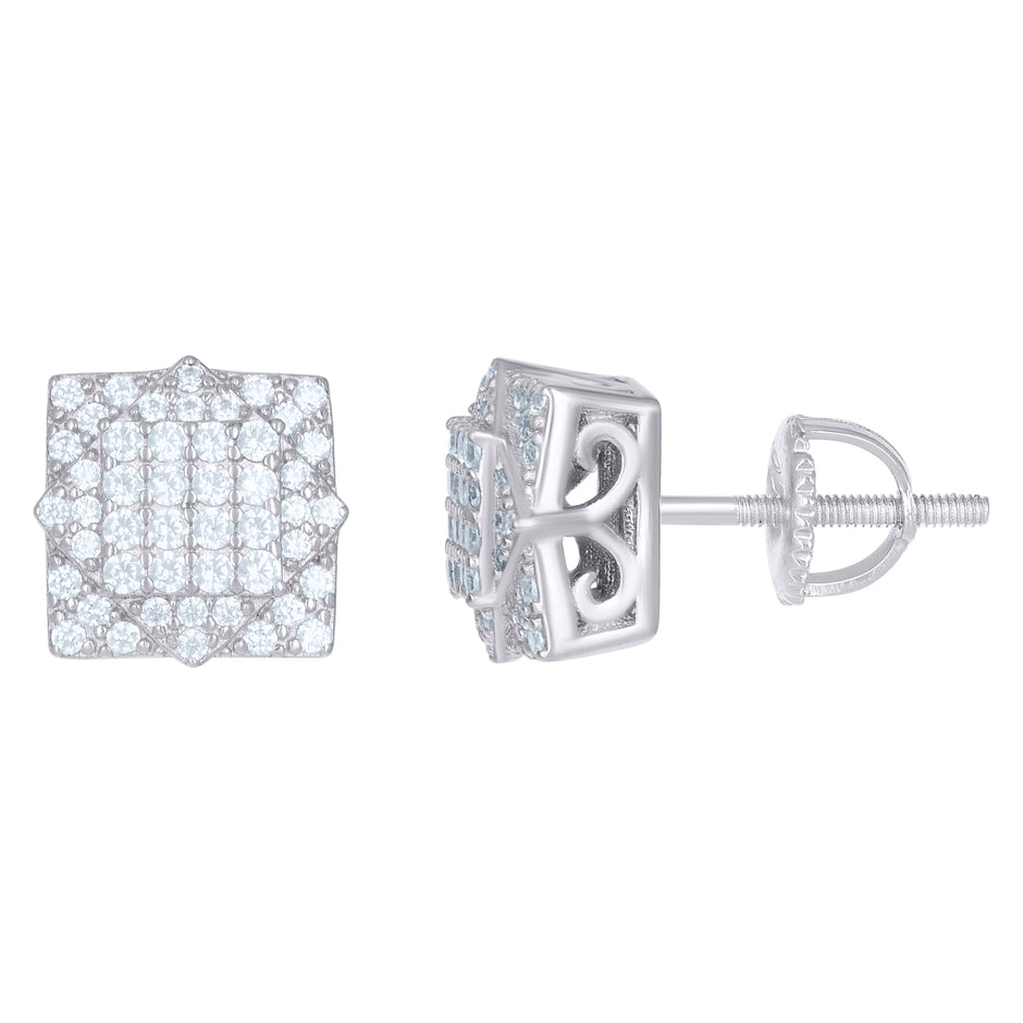 925 Sterling Silver Mens Women Unisex Round Cubic Zirconia Stud Cluster Square Fashion Earrings