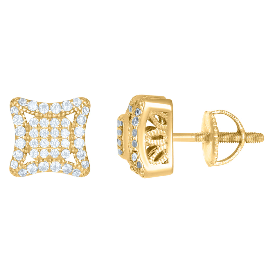 925 Sterling Silver Mens Yellow-Tone Cubic Zirconia Square Kite Stud Earrings