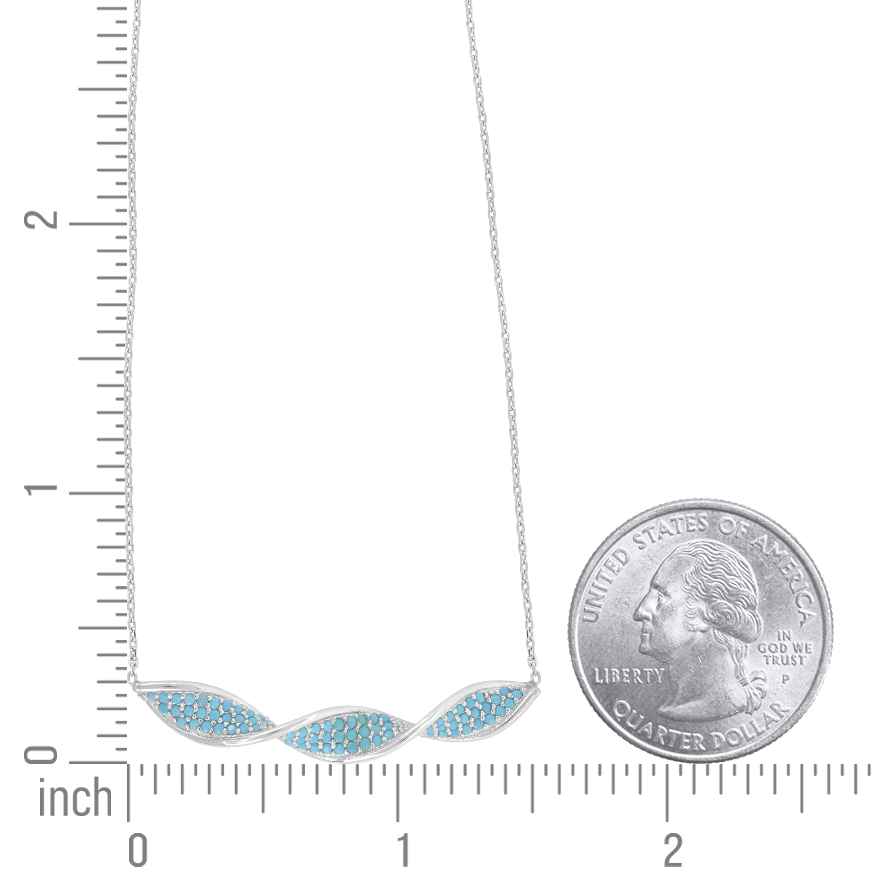 925 Sterling Silver Women Turquoise & White Cubic Zirconia Rolo Link Fashion Twisted Bar Necklace