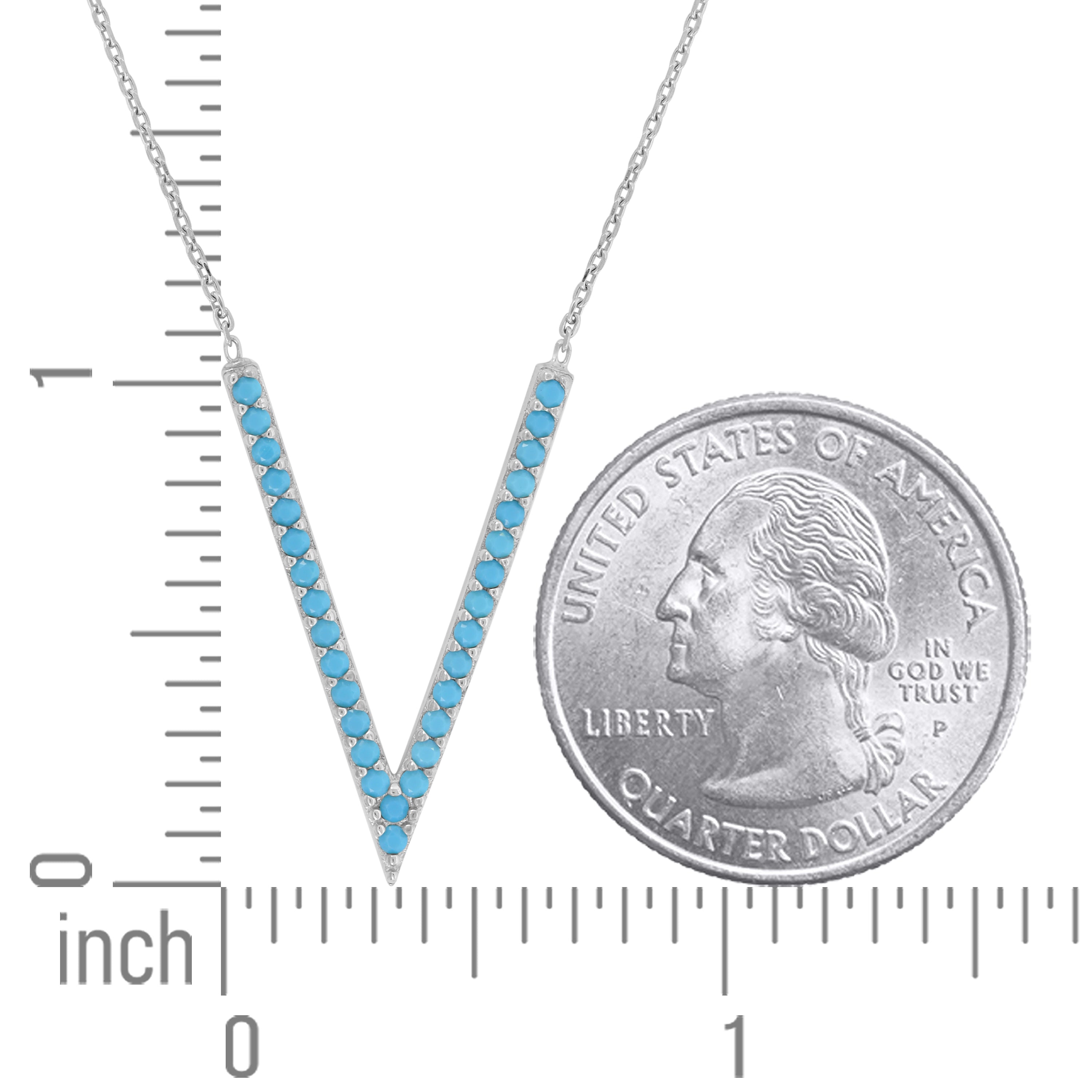 925 Sterling Silver Women Turquoise Cubic Zirconia Rolo Link Fashion V Shape Necklace