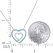 925 Sterling Silver Women Turquoise & White Cubic Zirconia Rolo Link Heart Necklace