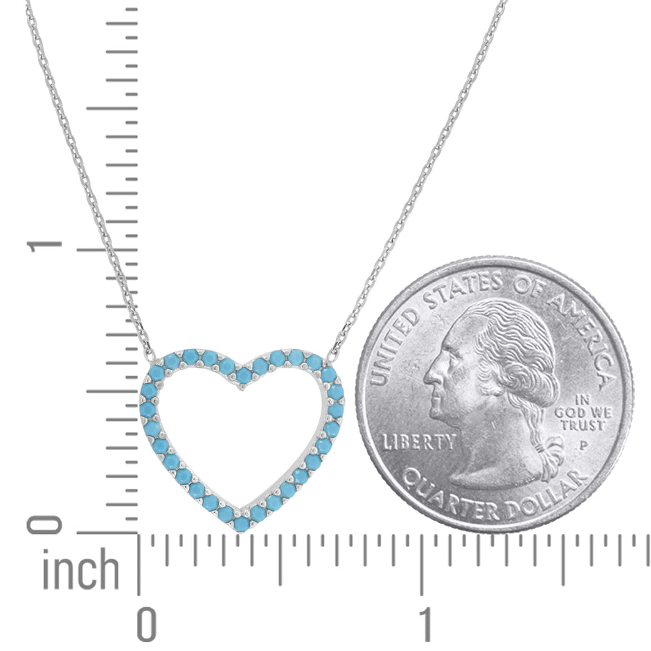 925 Sterling Silver Women Turquoise Cubic Zirconia Rolo Link Heart Necklace