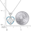 925 Sterling Silver Women Turquoise Cubic Zirconia Rolo Link Love & Hearts Heart Necklace