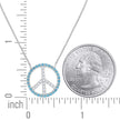 925 Sterling Silver Women Turquoise & White Cubic Zirconia Rolo Link Peace Symbol Necklace