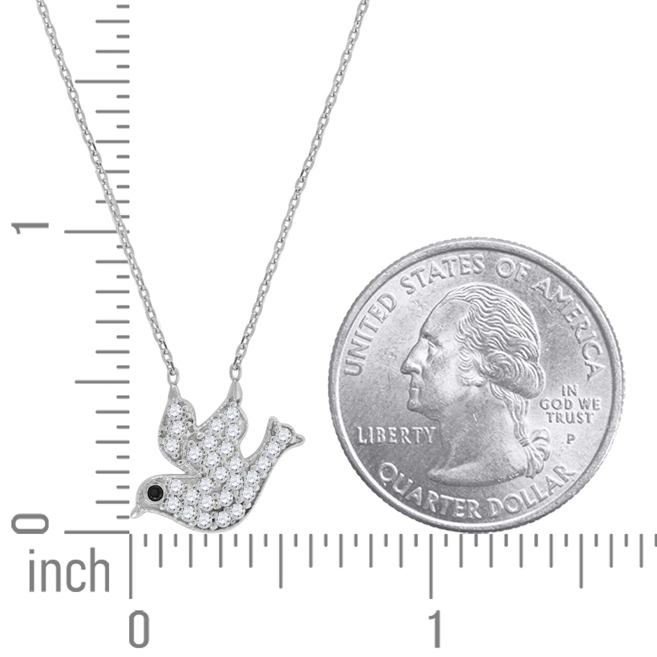925 Sterling Silver Women Black & White Cubic Zirconia Rolo Link Bird Necklace