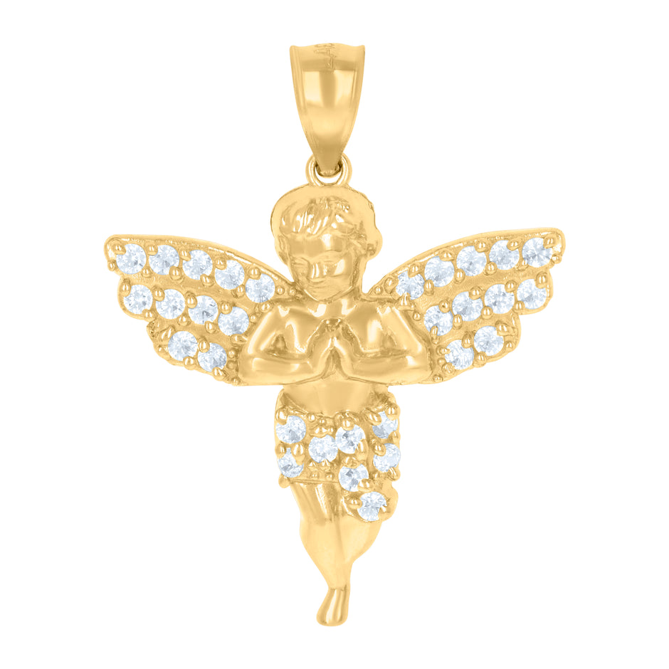 10kt Yellow Gold Mens Cubic-Zirconia Praying Angel Religious Charm Pendant