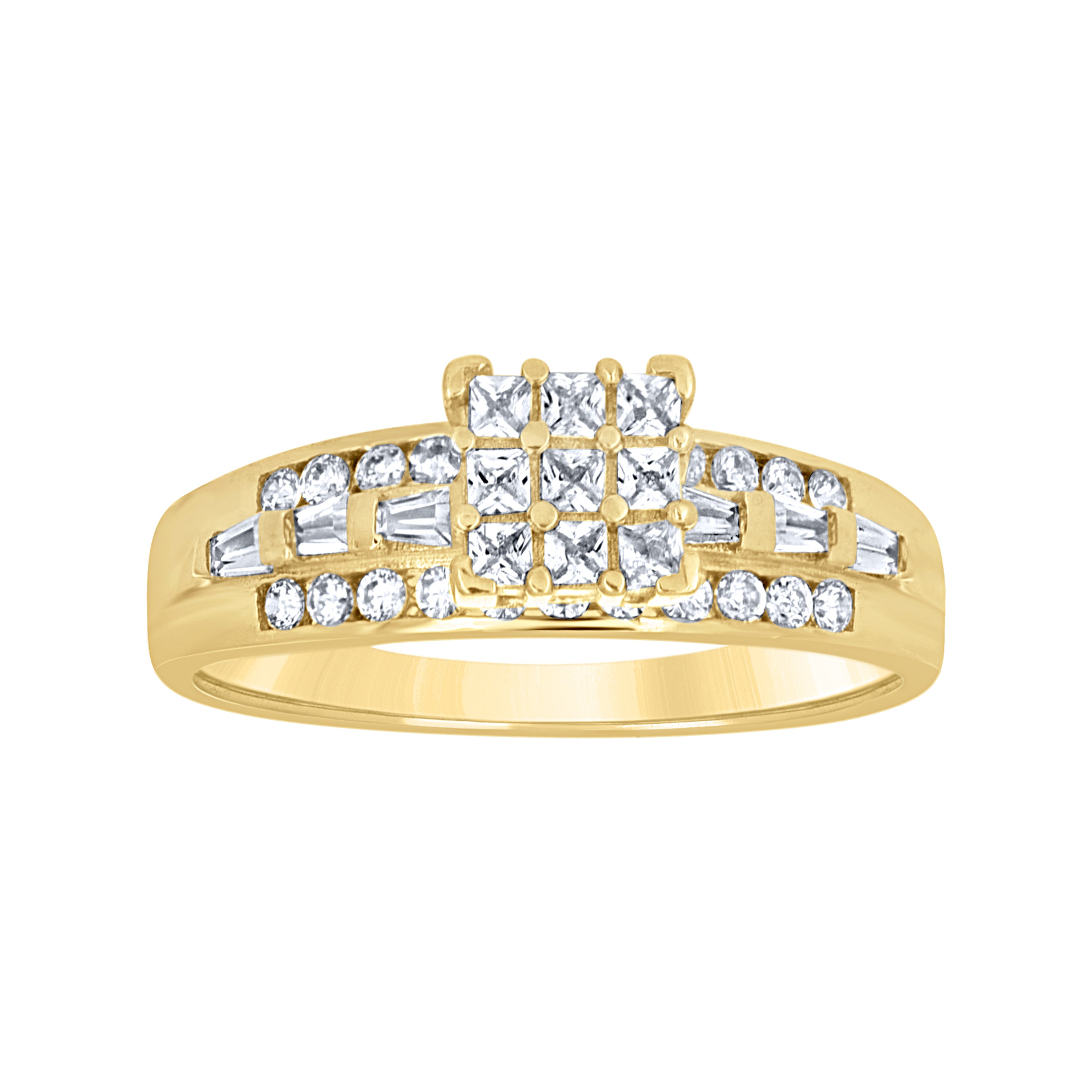 10kt Two-Tone Gold Womens Princess And Baguette CZ Engagement Ring Size 7