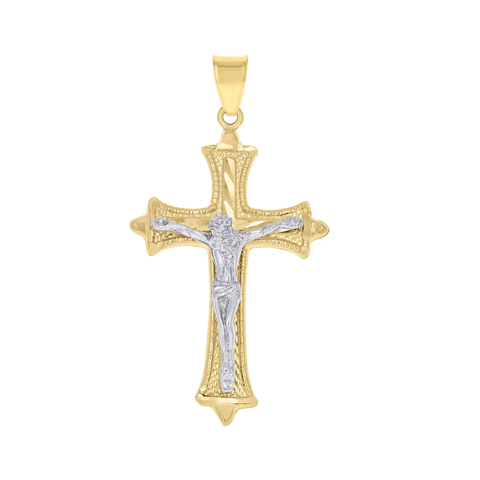 10kt Two-Tone Gold Mens Women Diamond-Cut Crucifix Cross Religious Charm Pendant