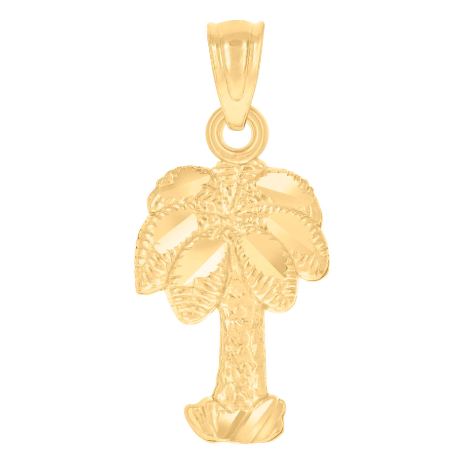 10kt Yellow Gold Womens Diamond-Cut Palm Tree Beach Charm Pendant