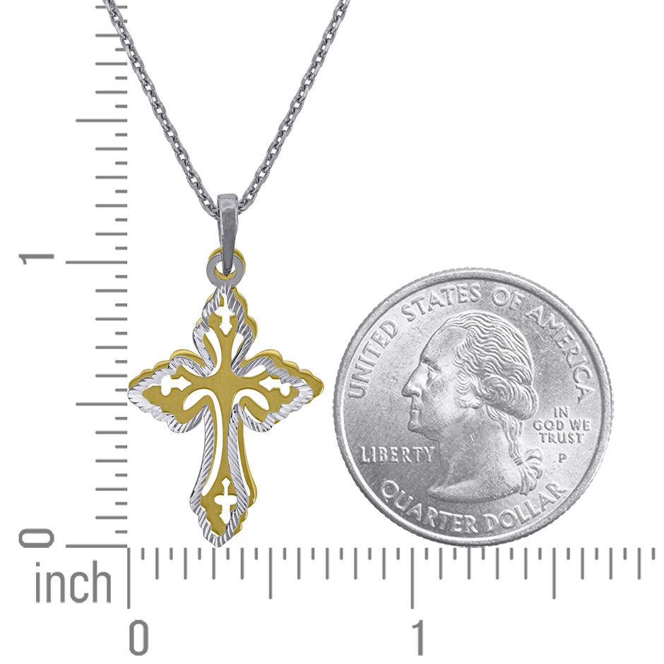 925 Sterling Silver Yellow-Tone Women Rolo Link Cross Necklace