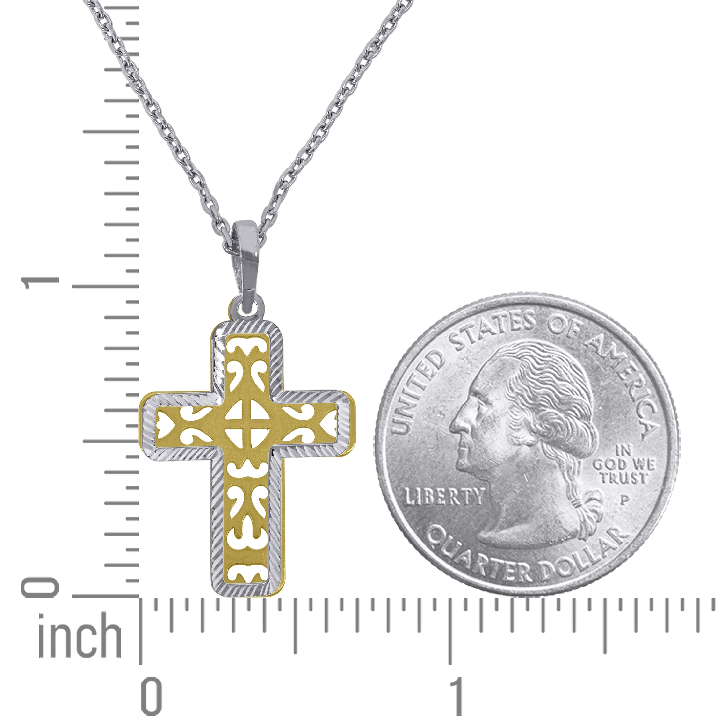 925 Sterling Silver Yellow-Tone Women Rolo Link Cross Necklace