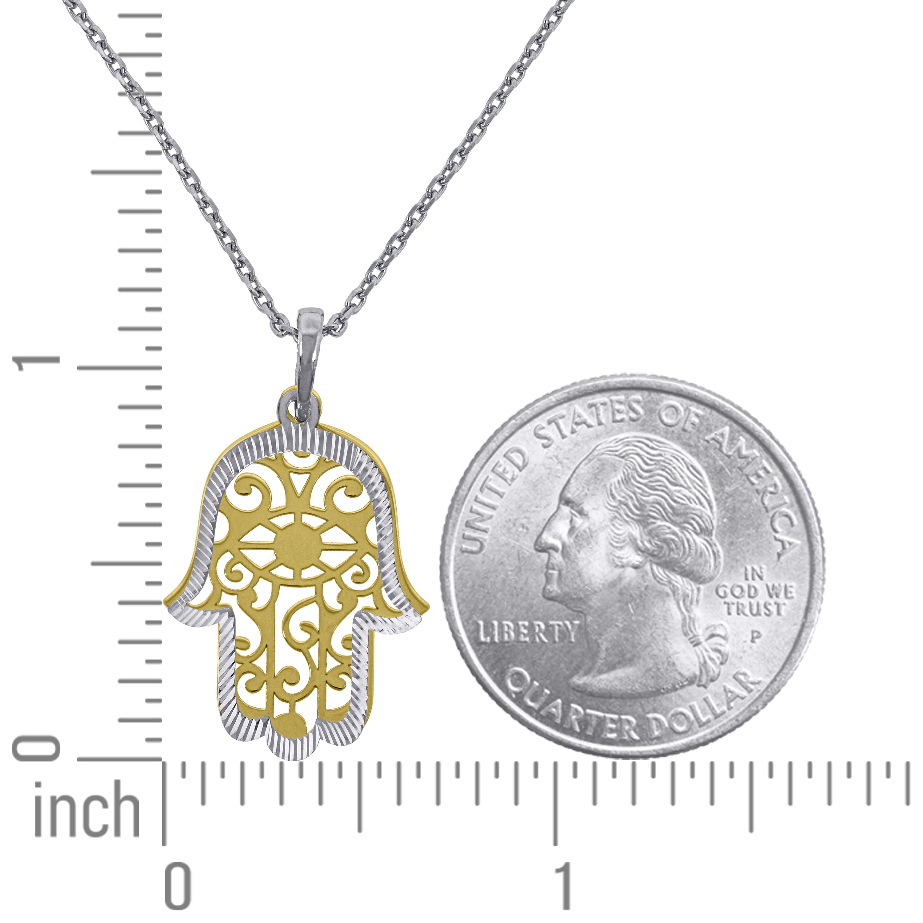 925 Sterling Silver Yellow-Tone Women Rolo Link Humsa Necklace