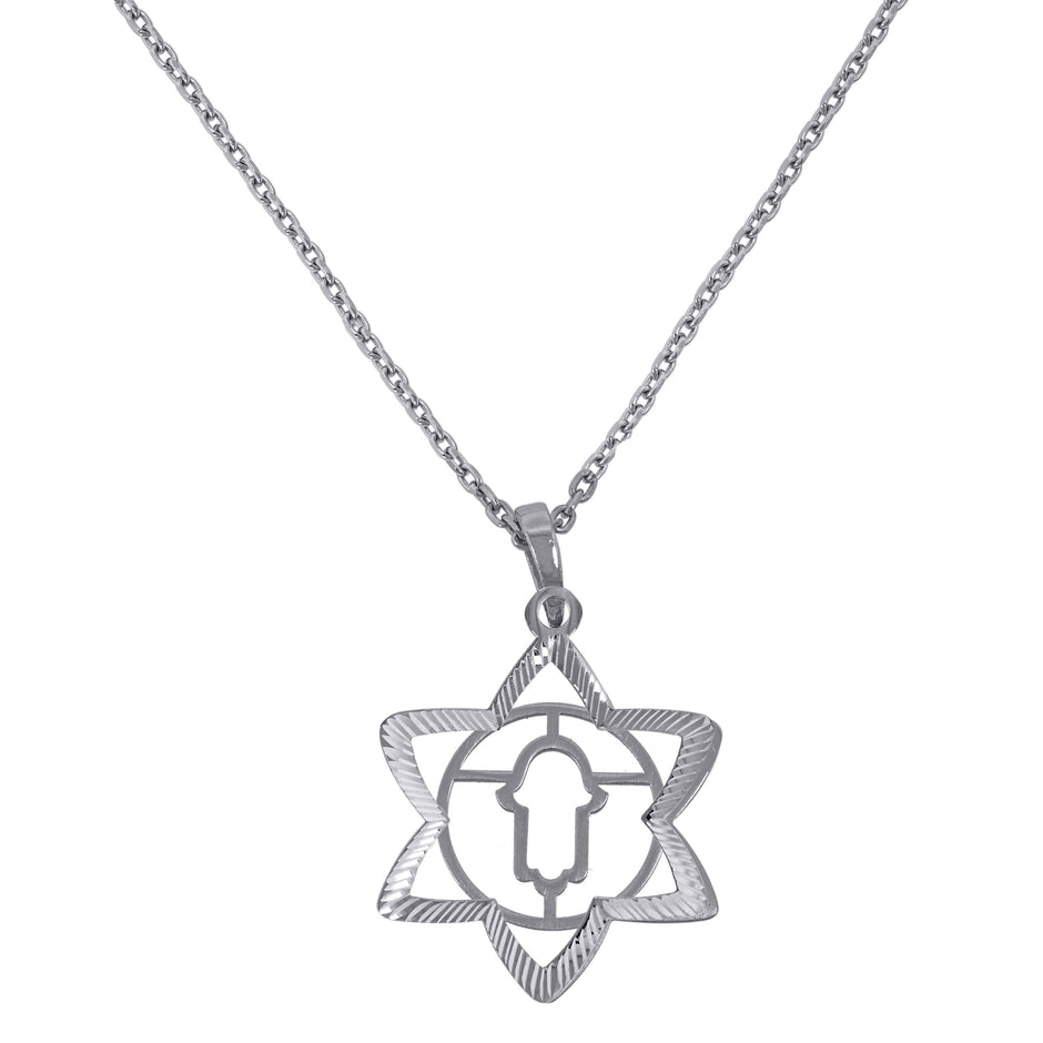 925 Sterling Silver Women Rolo Link Star Of David Necklace